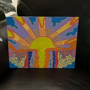 Vibrant Abstract Sunburst Canvas Art hand painted